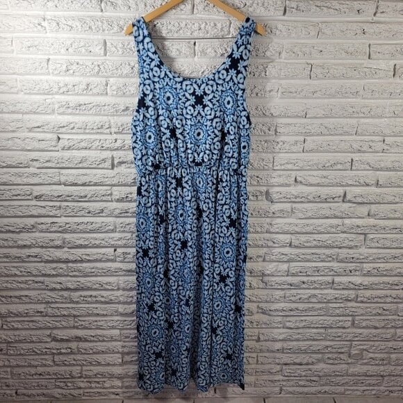 Sonoma Womens Dress Extra Large XL Tank Sheath Midi Blue Motif GEO51E - Picture 6 of 11